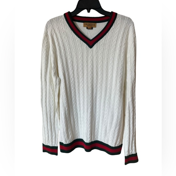 Prestige Original Men's White Cable Knit Sweater size L - Picture 5 of 9
